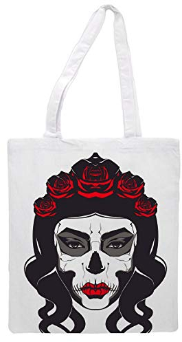 Nacnic Tote Tasche Tuch Catrina mit roten Blumen. Mehrzweck Schultergurt