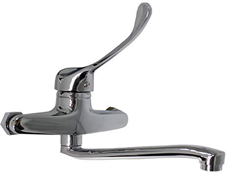 Vetrineinrete® Rubinetto da cucina a parete miscelatore con maniglia a leva lunga orientabile con canna lunga per lavandino in ottone cromato 69207 P39