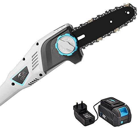 swift 40V Cordless 2m Pole Saw with Battery & Charger, Long Reach Tree Pruner 20cm Cutting Width, Rechargeable Aluminium Shaft Branch Cutter
