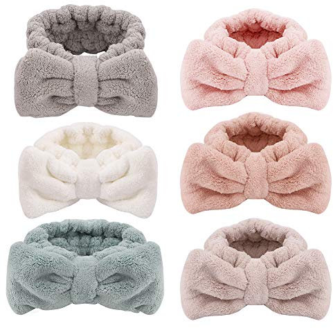 Lot de 6 bandeaux en microfibre avec nœud élastique pour spa, yoga, douche, pour les soins du visage et le maquillage