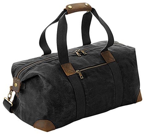 Quadra Heritage Leather Accented Waxed Canvas Holdall (One Size) (Black)