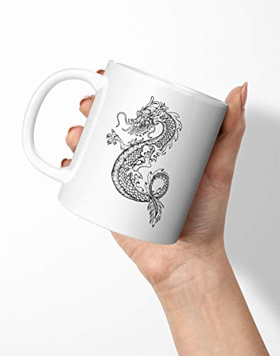 BLAK TEE Japanese Style Dragon Illustration Porcelain Coffee and Tea Mug 330 ml