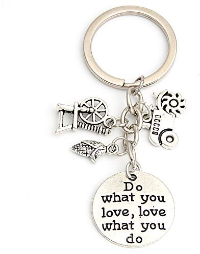 1 porte-clés fermier en forme de tracteur avec inscription « Maïs on the Cob Do What You Love »
