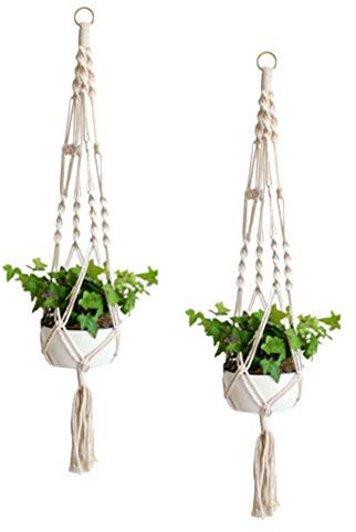 Macrame Colgador de Plantas Cuerda de Algodón Maceta Colgando Red Cesta de La Planta Interior Al Aire Titular de La Planta Boho Decoración del Hogar sin Maceta 2Pcs Pequeño
