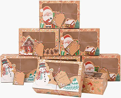 Viilich 12Pcs Weihnachts Kekskästen Boxen, 22 x 15 x 7CM Weihnachten Geschenkboxen Keksschachtel Kuchen-Kästen mit Sichtfenster Anhänger für Bäckerei Schokolade Pralinenschachtel Verpackung