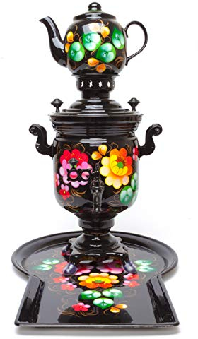 Bouilloire électrique Samovar peinte à la main avec théière et plateau Motif fleurs