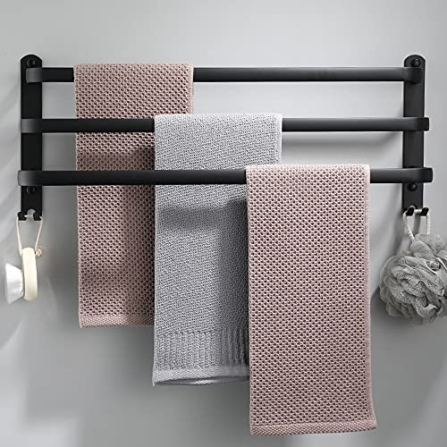 Handtuchhalter, Aluminium Handtuchregal, Wandmontage 3-Stöckig Handtuchstange mit Haken, 30cm Schwarze Wasserdicht Rust Badetuch Handtuchhalter für Badezimmer/Küche/Handtuch Halter/Schuhregal (70cm)