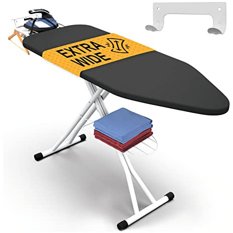 Xabitat Full Size Ironing Board 47 X 18 W/Wall Mount Hanger | Full Metal Construction| Built in Iron Caddy | Heat & Scorch Resistant Fabric | Cord Holder | Anti-Skid Feet | Heavy Duty| Easy to Fold