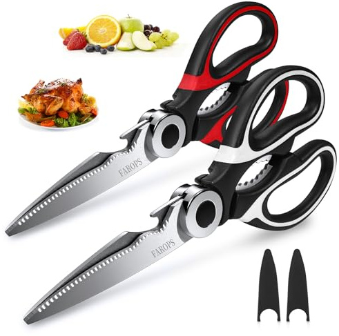 Heavy Duty Kitchen Scissors 2-Pack, Ultra Sharp Stainless Steel Meat Shears for Spatchcocking Chicken, Poultry, Fish & Herbs, Dishwasher Safe Multi-purpose Cooking Scissors with Ergonomic Comfort Grip