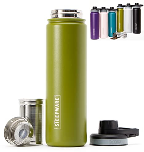 The Tea Spot Steepware Tea Tumbler and Thermos, 22oz, Double Wall Tumbler with Infuser - Olive