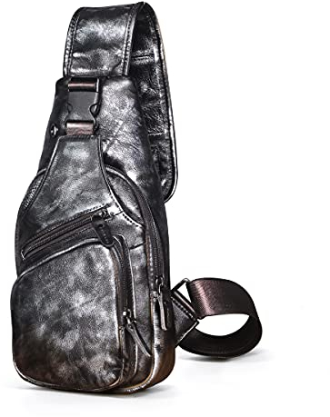 Le'aokuu Herren Mode Casual Tee Designer Reise Wandern Crossbody Brust Sling Bag Rig One Shoulder Strap Bag Herren Leder 8015