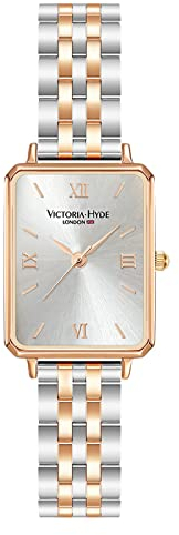 VICTORIA HYDE Rechteck Damenuhr Grün Dial Analog Quarz Armbanduhr mit Edelstahlarmband (Silber/Roségold)