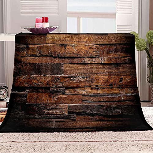 RLSRNC Kuscheldecke Flanell Fleecedecke 3D Brauner Holzplattendruck Microfaser Weich Flauschige Warm Plüsch Wohndecke Muster tagesdecke fleecedecke winterdecke für Sofa und Bett 180x200cm