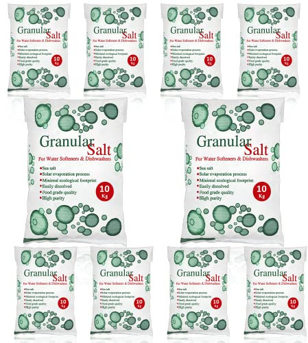 HSD 10KG Granular Water Softener Best For Laundry Kitchen Dish Washing | Compatible to All Water Softner Machines | Premium Quality | Food Grade 100% Genuine British Salt (10 Bags)