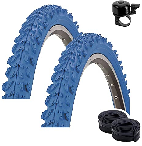 2 x Kenda K-829 Psycho 24 MTB Fahrradreifen Fahrradmantel Blau 50-507 (24 x 1.95) + 2 passende Schläuche AV inkl. Fahrradklingel