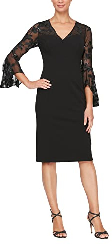 Alex Abito Corto a Tubino con Dettagli illusioni Decorati Vestito per Occasioni Speciali, Pizzo Nero, 48 Donna