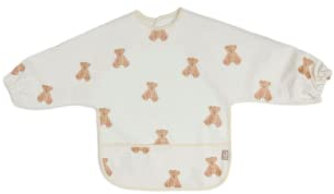 Jollein 029-869-66095 Bavoir imperméable avec manches Motif ours en peluche Blanc