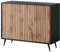 Selsey Bello - Kommode in Schwarz und Wotan Eiche mit Lamellen, goldene Beine, 104 cm breit