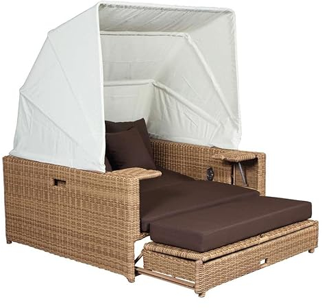 Domus Ventures Liegeinsel Beach Lounge Mixed Beige Halbrundgeflecht