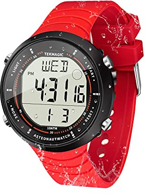 ILAME 10 ATM Waterproof Sports Watch for Swimming and Diving, with Functions of Chronograph, Timer, Dual Time, Alarm Clock, 12 and 24 Hour Format Switchable