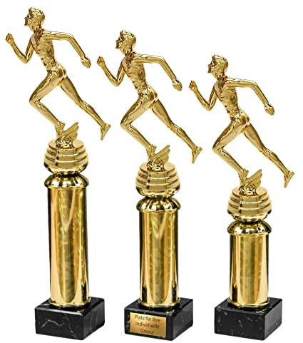 eberin · Leichtathletik Herren · Laufsport · Marathon · Stadtlauf · Läufer auf Goldsäule/Marmor schwarz · Pokal · in 3 Größen erhältlich · mit oder ohne Gravur · (29,9 cm)