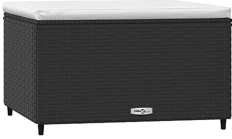 vidaXL Gartenhocker, Sitzhocker mit Kissen Stahlrahmen, Modular Hocker für Garten Terrasse, Fußhocker Gartenmöbel, Schwarz Poly Rattan