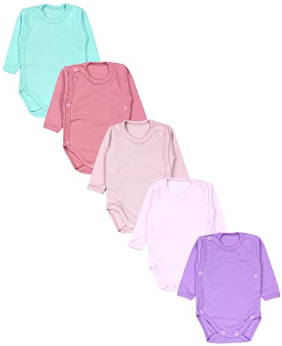 TupTam Body Neonato – Body Bambino a Maniche Lunghe con Chiusura Laterale in Cotone, Set 5 Pezzi, Viola/Rosa/Rosa Cipria/Rosa Antico/Verde Menta, 80