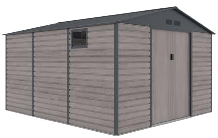 Gardiun Abri de Jardin en Métal Surrey 13 m2 Extérieur 340x382x226 cm en Acier avec Fenêtre Latérale et Effect Bois Grainé
