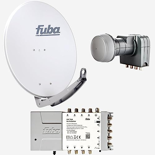 Fuba Sat Anlage 8 Teilnehmer | DAA 780 G Satellitenschüssel 80cm Alu hellgrau (Testergebnis: ausgezeichnet)* + Fuba Quattro LNB + Fuba Sat Multischalter 8 Teilnehmer (DVB-S2, HDTV, UHD 4K/8K, 3D)
