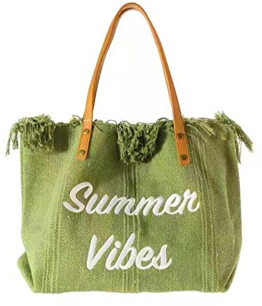 GDVONE Borsa da Spiaggia di Grande Capacità - Tela, a Mano, da Donna, a Tracolla, 40 * 12 * 32cm (Verde)