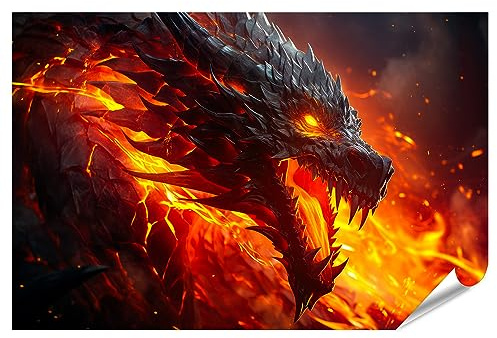 islandburner XXL Bild Poster Drache spuckt Feuer Premium Bilder Fotodruck JEPW-PKL