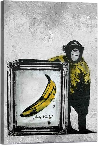 Kunstbruder Wandbilder Banksy berühmte Motive - Komplett Aufhängefertig, Street graffiti art, moderne Leinwand Mood bilder (bananenbildgrau, 70x100 cm)