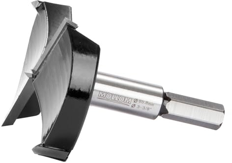 MOLLOM 3-3/8 (85,8mm) Hartmetall Forstnerbohrer | 2,0 mm Stärke YG8-Hartmetallspitzen, Scharnierfräser für Holz, Kunststoff, Sperrholz, präzise Holzbearbeitung