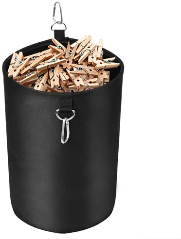 AiQInu Panier Pince à Linge, Noir Anti-poussière avec Mousqueton Suspendu, Rangement pour 200 épingles à Linge, Organisateur d'épingles à Linge pour l'intérieur et l'extérieur