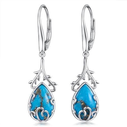 GW Damen Ohrringe Silber 925 Hängend Creolen Ohrringe Türkis Schmuck Silber 925 Ohrhänger Geschenke für Frauen Mama Frauen Beste Freundin Geburtstag