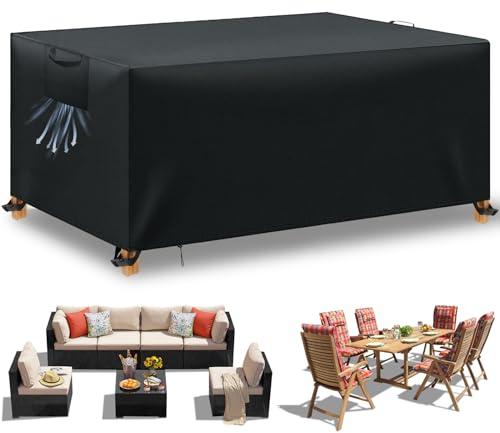 WUAYAMI Housse Table de Jardin, Housse Salon de Jardin Exterieur, Housses pour Mobilier de Jardin Imperméable Anti-UV, 420D Tissu Oxford Housse de Protection Salon de Jardin, Noir, 213x132x74 cm