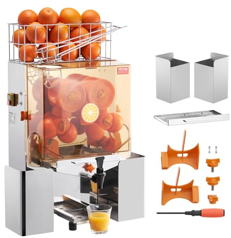 VEVOR Exprimidor de Cítricos Eléctrico Comercial Extractor de Zumo 120W Alimentación Automática con Filtro Cubo de Recolección de Pelado y Grifo para Naranja, Pomelo, Restaurante, Cafetería, Frutería