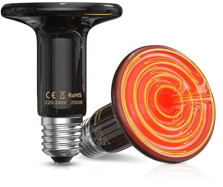 TobeBright 250W Keramik Wärmelampe für Reptilien, Schildkröten Wärmelampe ohne Licht, Vivarium schwarzer Keramik Wärmestrahler, Reptilien-Wärmelampe für Bartagame, Welpen, Eidechse, Küken-2Pack