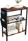 Yusong Small Narrow Side Table for Small Spaces, Slim End Table with Storage Bag, Sofa Snack Table with Adjustable Metal Mesh, 3 Tier Accent Skinny Beside Table for Living Room & Bedroom, Rustic Brown