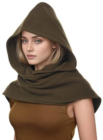 CAMDOM Mittelalterlicher Winter Herbst Schal mit Kapuze Unisex Retro Halstuch Cape Überwurf Winddicht Warmer Kapuzenschal Mütze