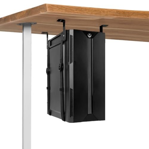 FEYRUN Supporto da scrivania per PC con spugna antigraffio, staffa di supporto per CPU regolabile per computer Tower (nero, fisso)