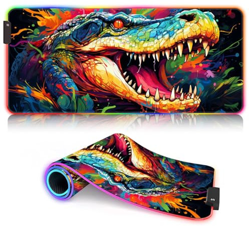 HEYCE Keyboard Mouse Mat Desk Pad Crocodile ROG Desk Pad XL Extended LED Extended Size Mouse Pad (80x30x0.3) cm Computer Mat for Desk Pc, Laptop, Office