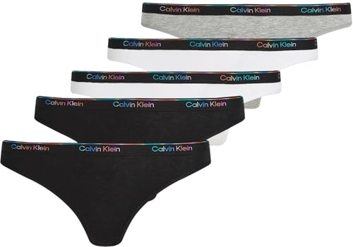 Calvin Klein Slips Bikini Lot de 5 Femme avec Dentelle, Multicolore (Black/White/Black/Gry HTR/White), M