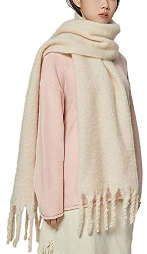OUNIYA Grande écharpe épaisse surdimensionnée en laine épaisse chaude pour l'hiver, beige, Large