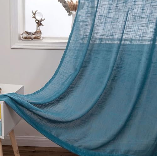 Beydodo Gardinen mit Haken für Schiene, Vorhänge Lichtdurchlässig 2er Set Modern Einfarbig 137x160CM Gardinenschals Halbtransparent Schiebevorhänge Küche Wohnzimmer Kinderzimmer, Blau