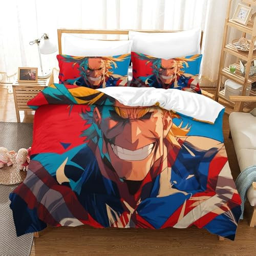 My Hero Academia Bettwäsche Bettbezug 3teilig Weiche Mikrofaser 3D-Digitaldruck Bettwäsche-Sets - 2 Bettbezüge Mit Reißverschluss Und 1 Kissenbezüge Single（140x200cm）