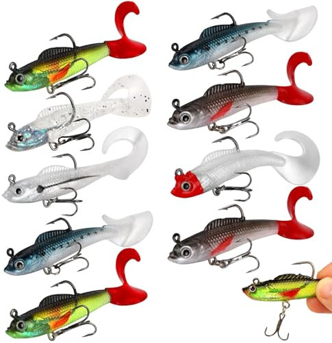 9 Pcs Pike Fishing Lures, UK Big Soft Tail Silicone Swimbait Lures Set, for Sea Bass, Trout, Perch, Sea Fishing