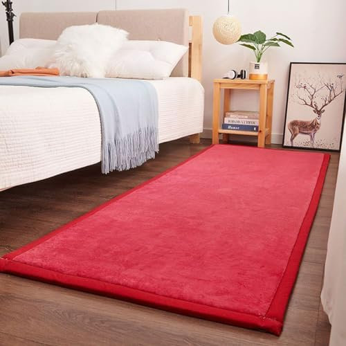 Weicher Korallensamt-Teppich für Kinder, rutschfeste Spielmatte für Jungen und Mädchen, gemütlicher Kinderzimmer-Teppich für Schlafzimmer und Spielzimmer, Dekoration, Rot, 60 x 180 cm