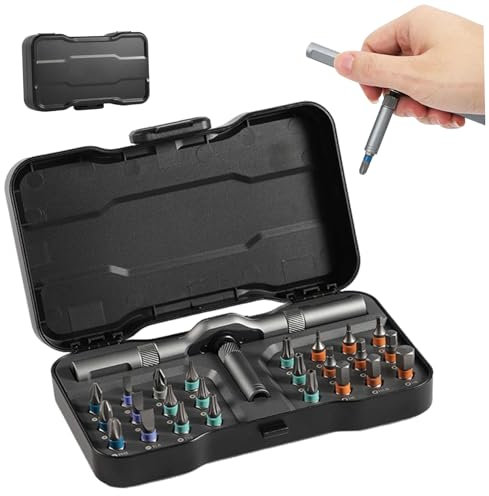 24 in 1 Rotating Screwdriver Set,Ratcheting Screwdriver Set with T-Shaped Handle & Storage Case,Multi-Function Magnetic Repair Tool for Furniture, Computer, Electronic Repair
