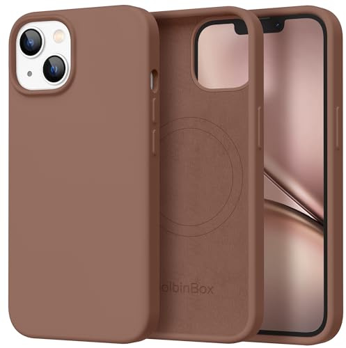 GOLBINBOX Magnetic for iPhone 13/14 Case, Silicone Cover, Brown | Compatible with MagSafe, Comfortable Grip, Soft Anti-Scratch Microfiber Lining, Slim Shockproof Protective Phone Case 6.1